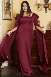 Vestido de noche negro de manga larga y talla grande para fiesta de graduación